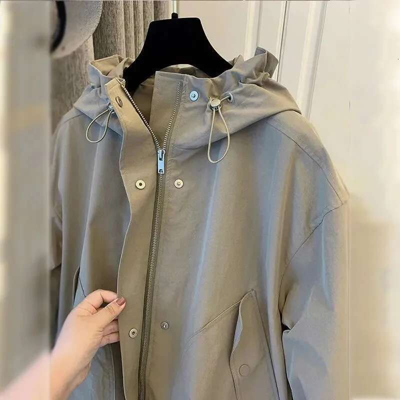 Design Sense Ladies Large Size 4Xl Trench Jacket Women Fashion Patchwork Ed Top Spring Autumn Female Hooded Windbreaker Coat