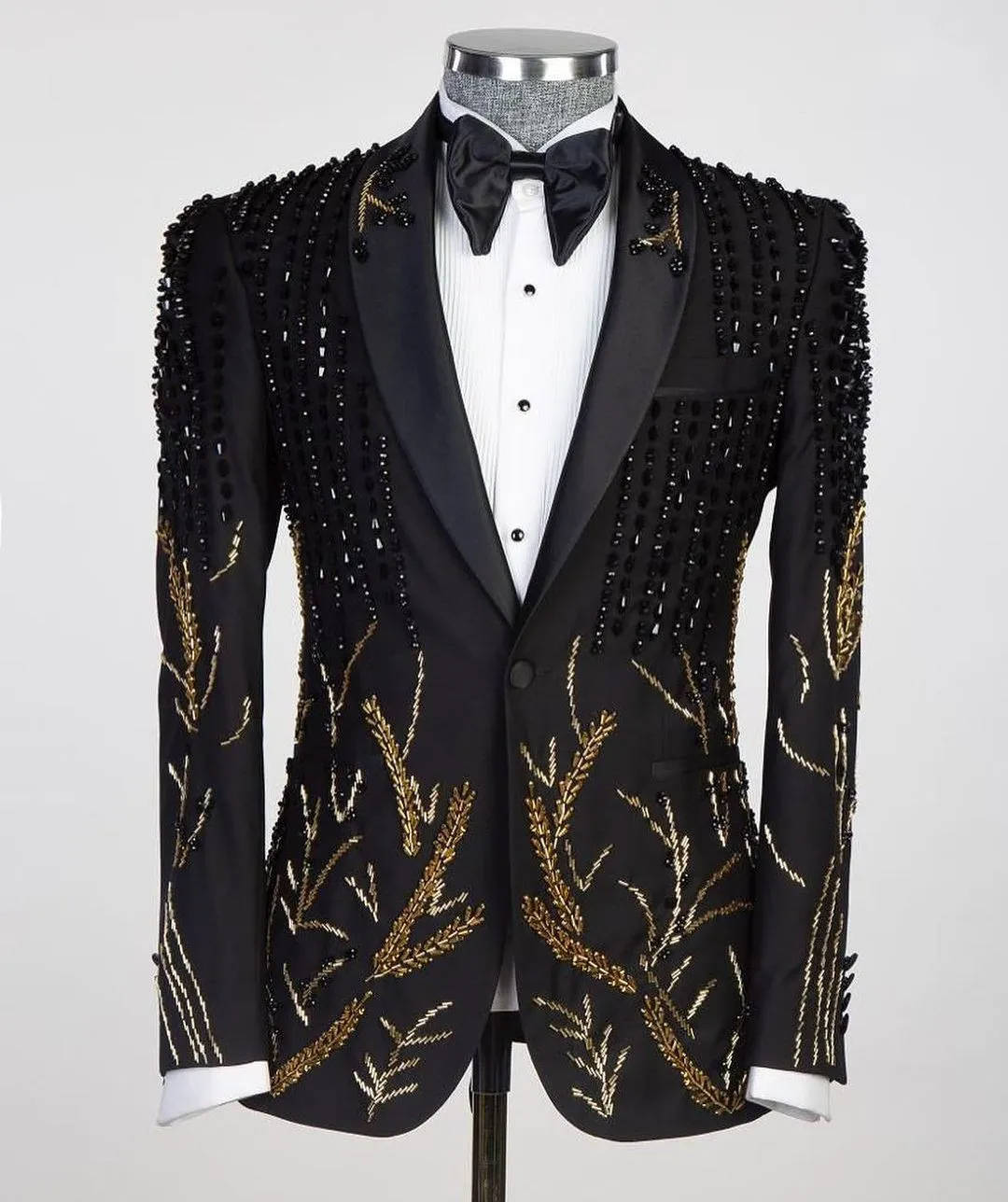 Luxury Wedding Tuxedos Crystal Beaded Men Suit Shawl Lapel 2 Piece Set Jacket Party Fashion Groom Business Blazers Customized