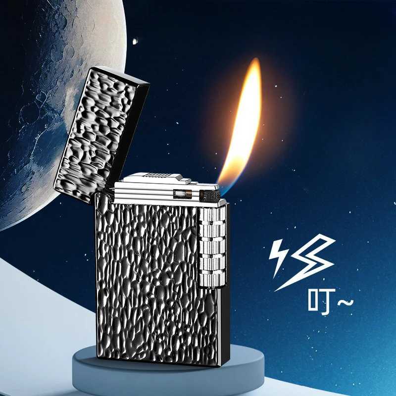 2024 New Metal Langsheng Oblique Fire Open Flame Grinding Wheel Lighter Butane Gas Inflatable Point Cigarette Lighter SmokingC250319