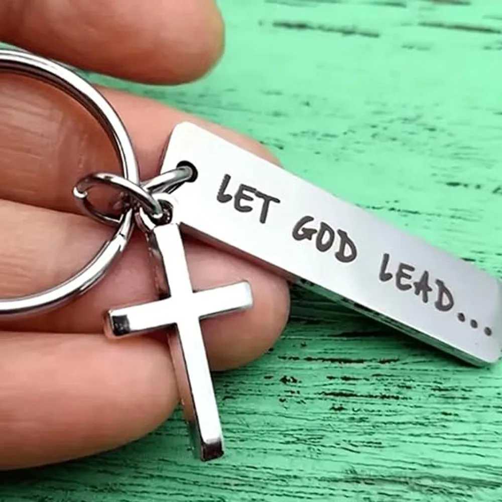 Womens cross keychain inspiring Christian men and women let God lead the keychain used for car keys backpacks wallets religious baptism of faithXJ2503