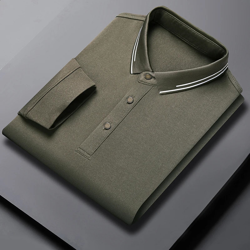 mens polo shirt spring cotton long sleeved casual loose business top 250318