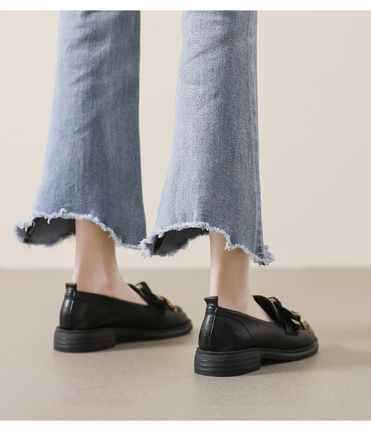 2025 new Women's chunky-soled loafers with British style retro bowknot chunky heel and soft sole for spring and autumn