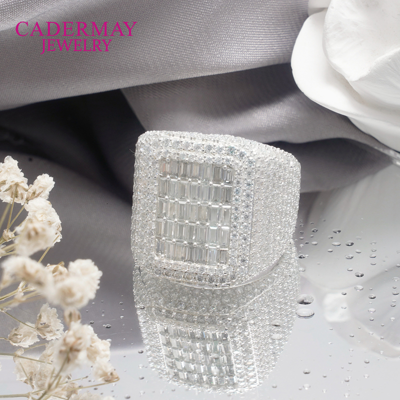 Hiphop Jewelry D VVS Moissanite Square Ring Custom Iced Out Baguette Cut 925 Sterling Silver Championship Ring Men