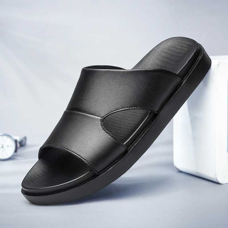 Genuine Leather Slippers Men Slip Casual Sandals Summer Breathable Outdoor Men Half Drag Cfortable Beach Sandals Lazy Shoes Y250320
