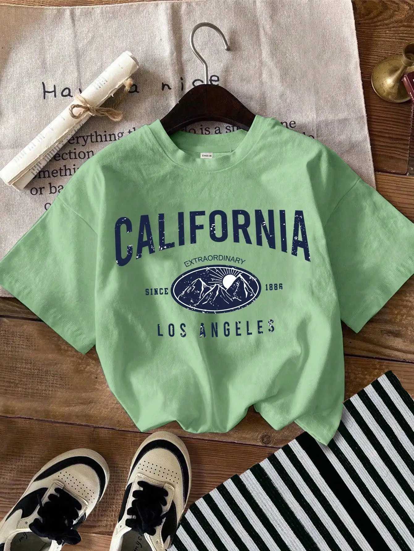 Tween Girl Casual Minimalist Letter Print Short Sleeve T-Shirt Suitable For SummerT250320