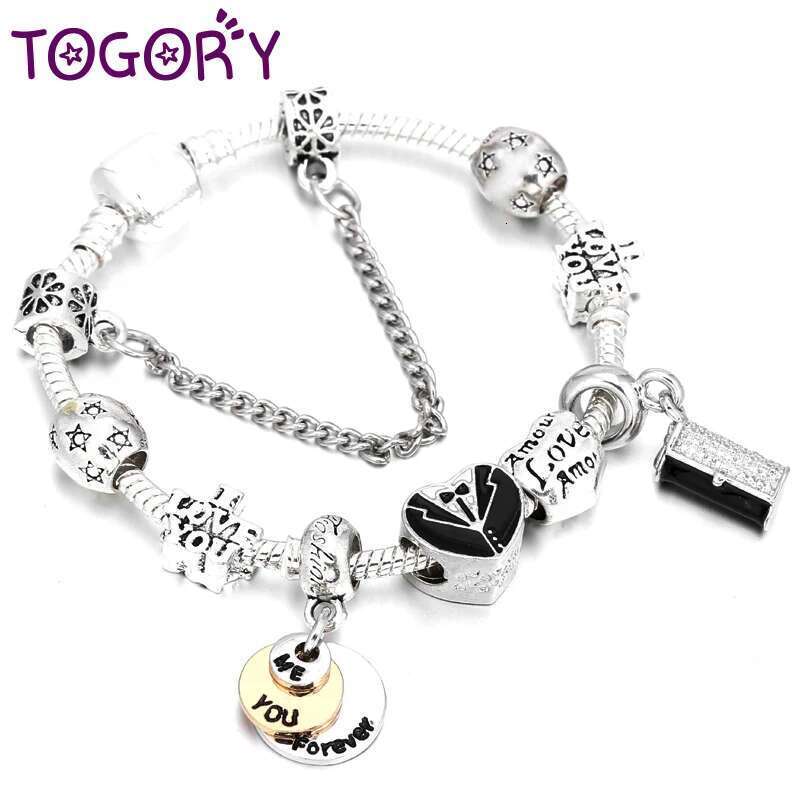 Snake Chain Charm Bracelets With Forever You & Me Beads DIY Fashion Brand Bracelets For Women Jewelry Gift