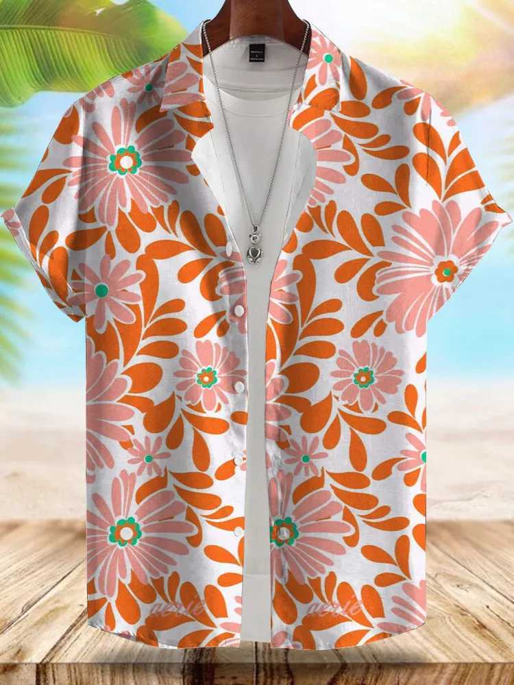 Seaside Hawaiian style mens summer vacation casual mens short sleeved outdoor beach loose and comfortable mens shirt M250320