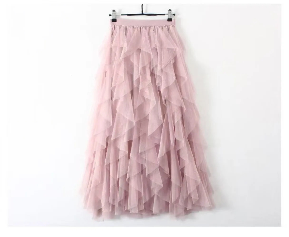 Tutu Tulle Long Maxi Skirt Women Fashion 2025 Korean Cute Pink High Waist Pleated Skirt Mesh Female Lady Aesthetic Faldas 250320