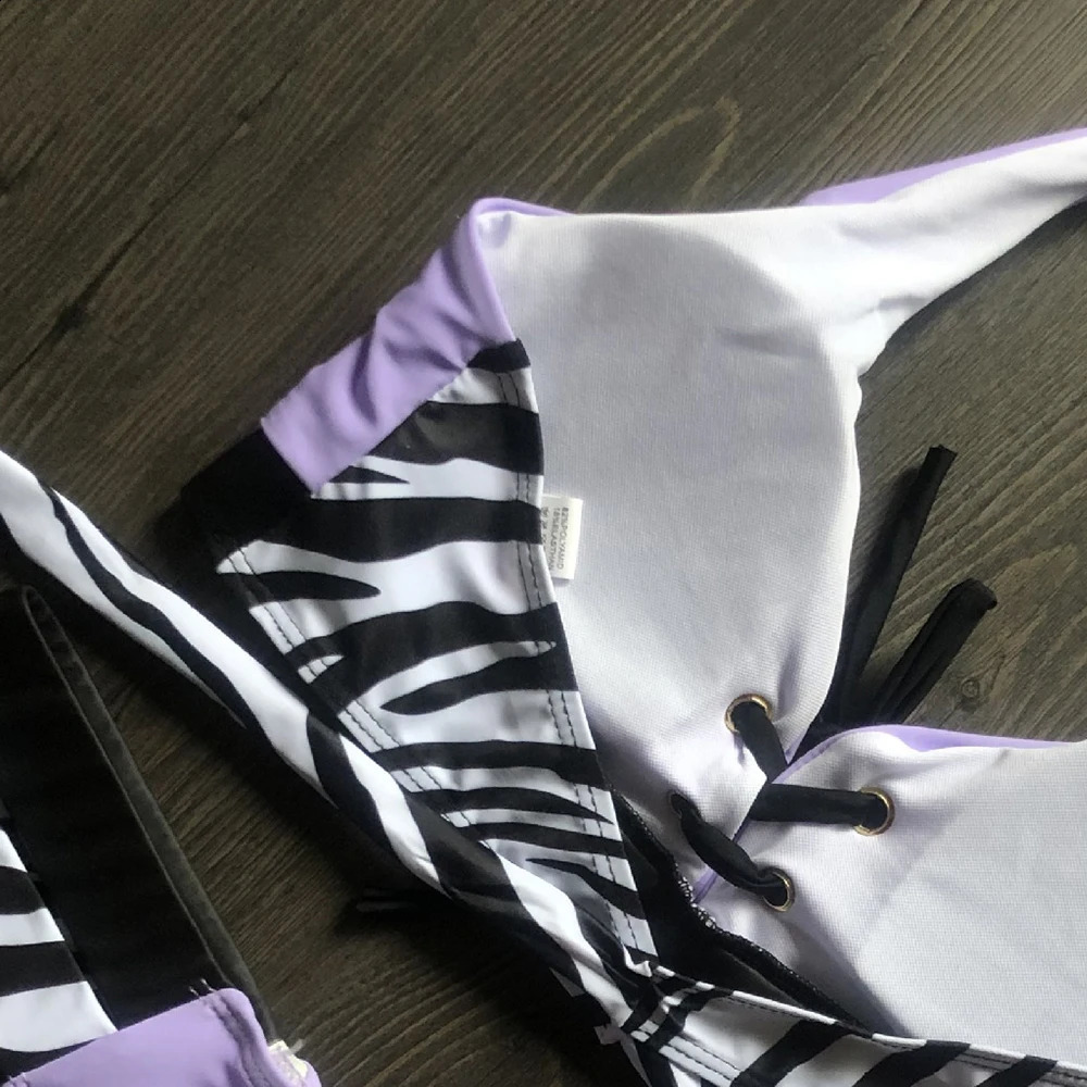 Sexy patchwork zebra strap Brazilian bikini womens swimsuit thong twopiece set high cut 250319