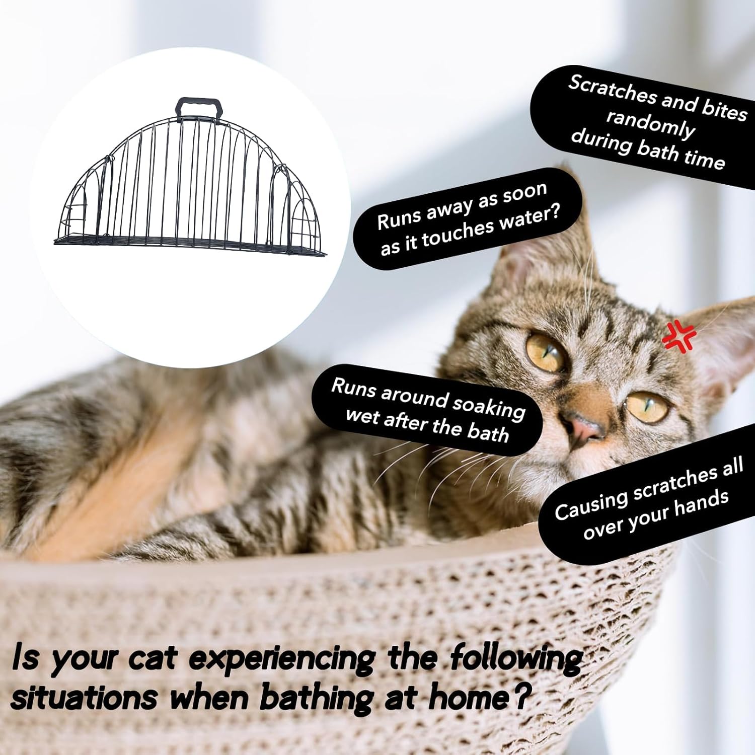 Large Cat Bath Grooming Cage Cats Washing Cage For Pet Cat Bathing Travelling Sunbath Anti-Scratch Bite Restraint