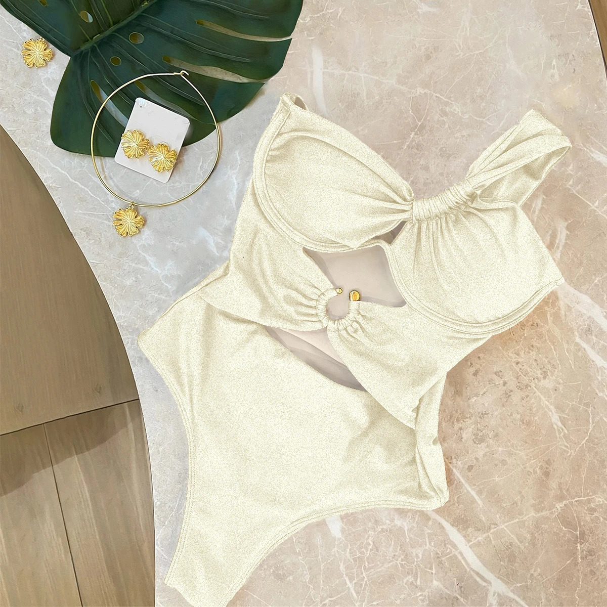 Single shoulder swimsuit womens 2025 sexy bikini Biquini hollow cut 250320