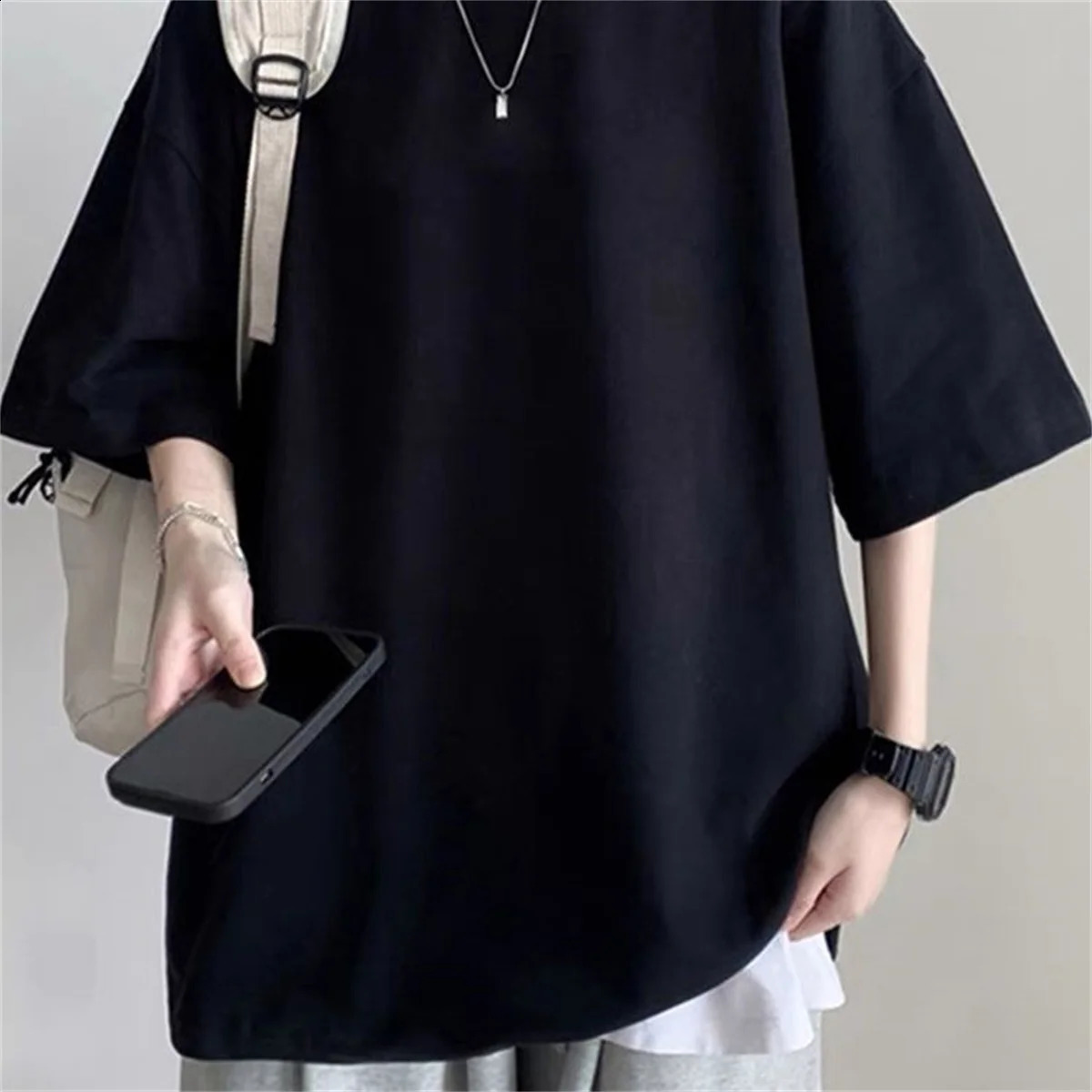 Fashionable solid polyester mens basic Tshirt casual oversized top highquality unisex short 250312