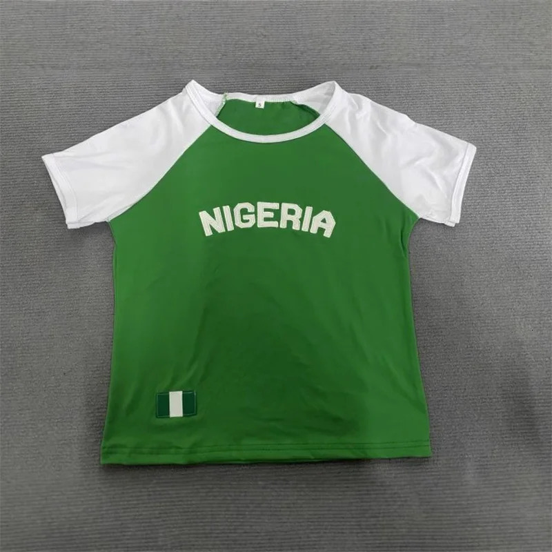 2025 Summer y2k Leisure Color Blocked Embroidered Nigeria Letter Green T-shirt trend 2025 Womens Clothing Crop Top EMO 250320