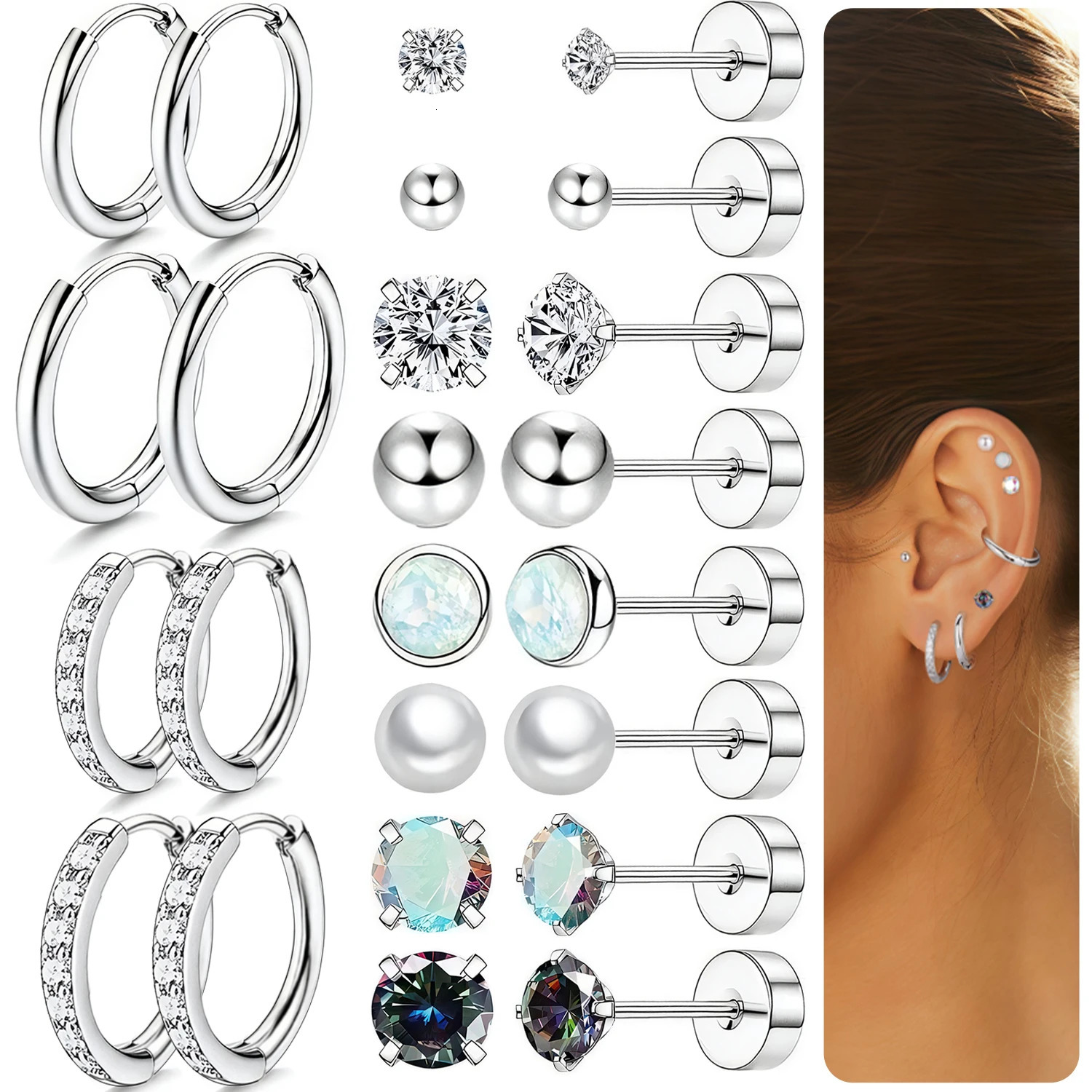 Hawson Womens Earrings Stainless Steel Cartilage Spiral Pierced Earrings Jewellery Accessories 250228