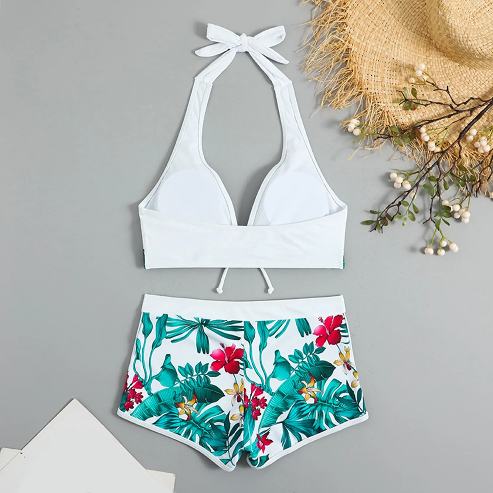 Teenage bikini set womens swimsuit tropical printed shorts two pieces 250319