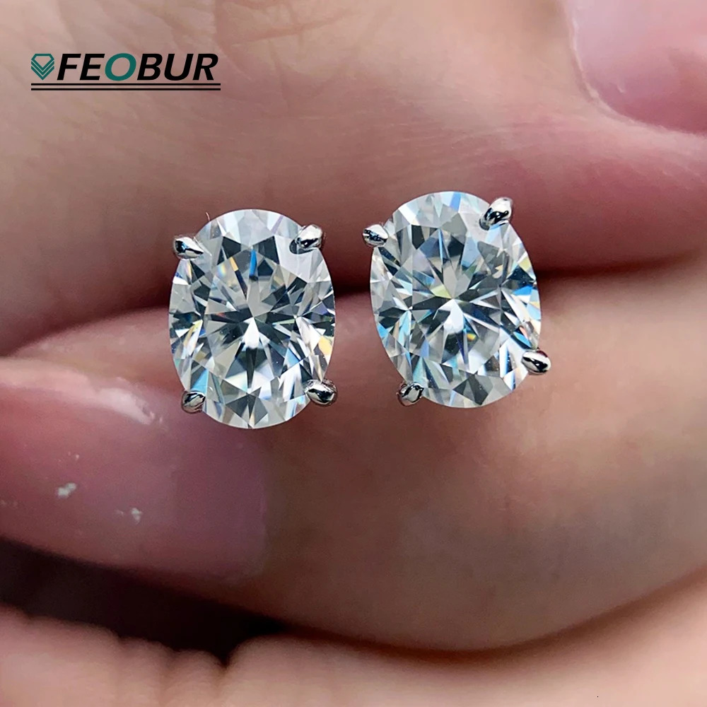 FEOBUR 2 Carat D Color Oval Moissanite Stud Earrings for Women 925 Sterling Silver Sparkling Egg Shaped Lab Diamond Ear Studs