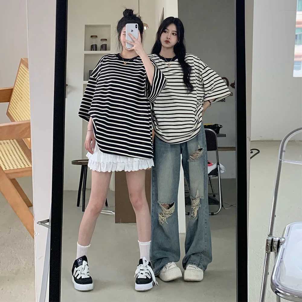 American retro perforated jeans womens high waisted straight crotch loose fit design high street Vibe wide leg drawstring pantsT250326