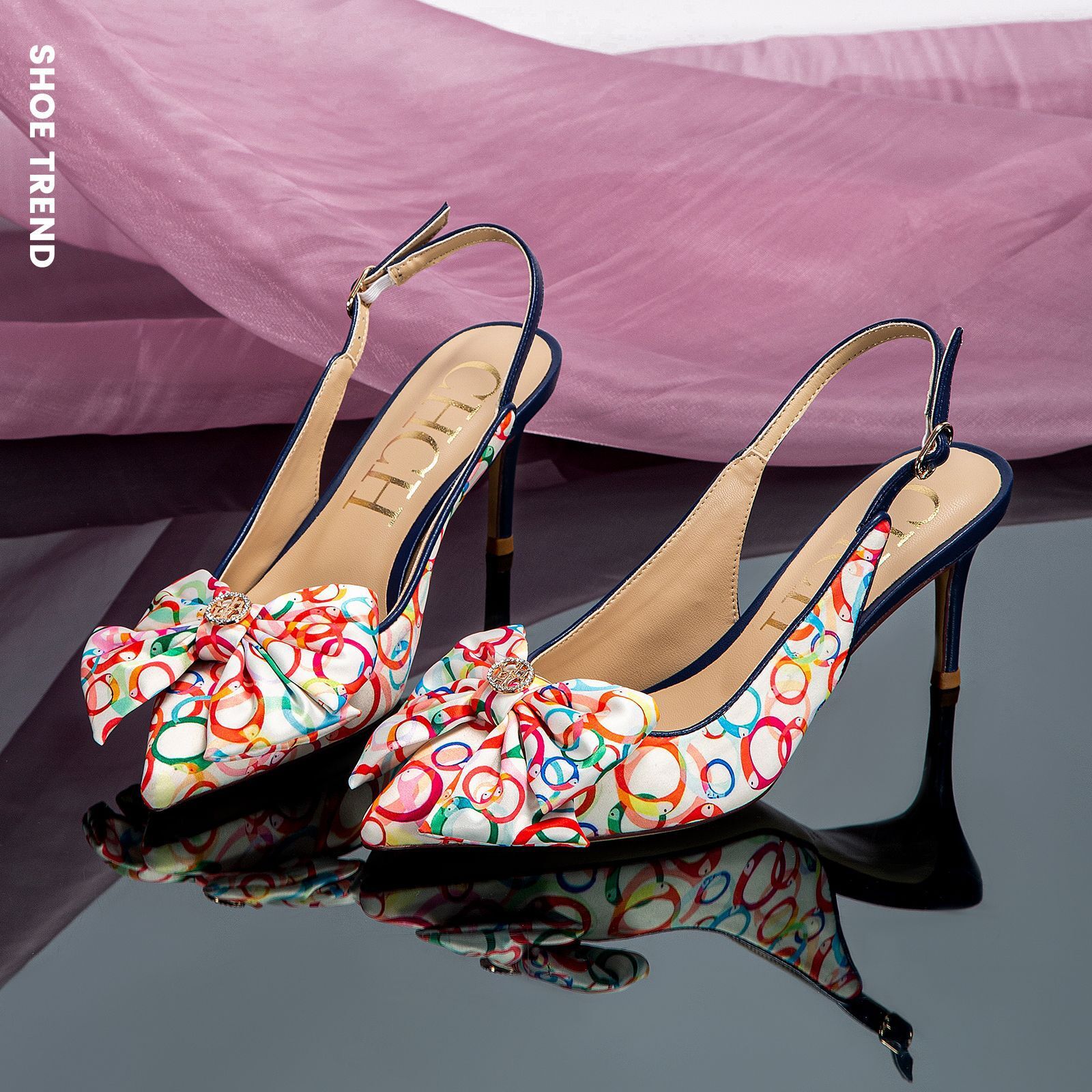 Designer CHCH Sexy Pointed High-Heeled Shallow Bow Flower Shaped Shoes, One Button Toe Closure Women's Single Sandals
