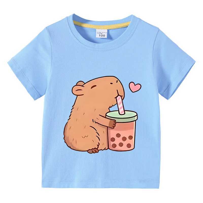 Capibara childrens basic T-shirt for children aged 3 to 10 casual clothing for boys and girls round neck top childrens Capibara birthday giftT250320