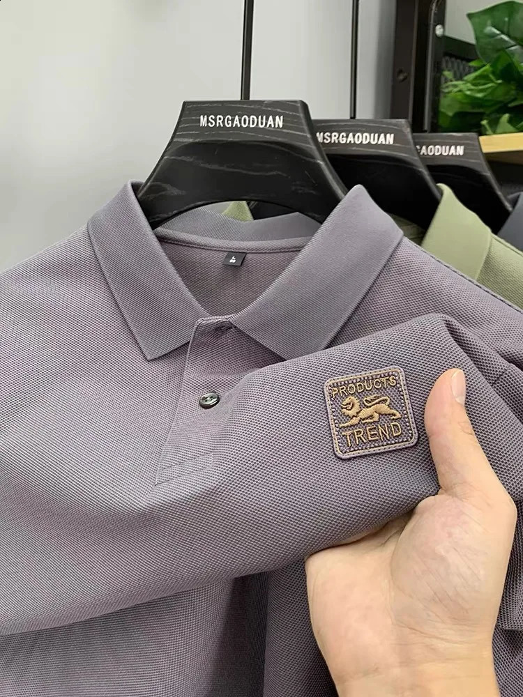 High quality ice silk mens short sleeved breathable polo shirt summer fashionable embroidered casual lapel T-shirt 250319