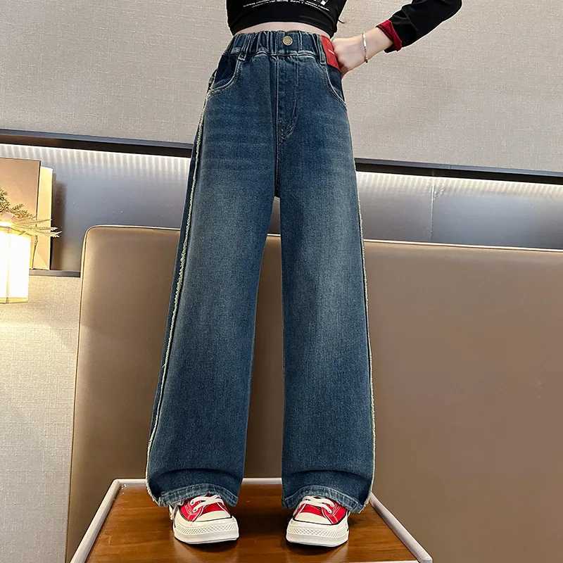 Teenage girl jeans Spring and Autumn Korean casual retro blue denim pants Fashion elastic waist jeans New arrival clothingT2502320