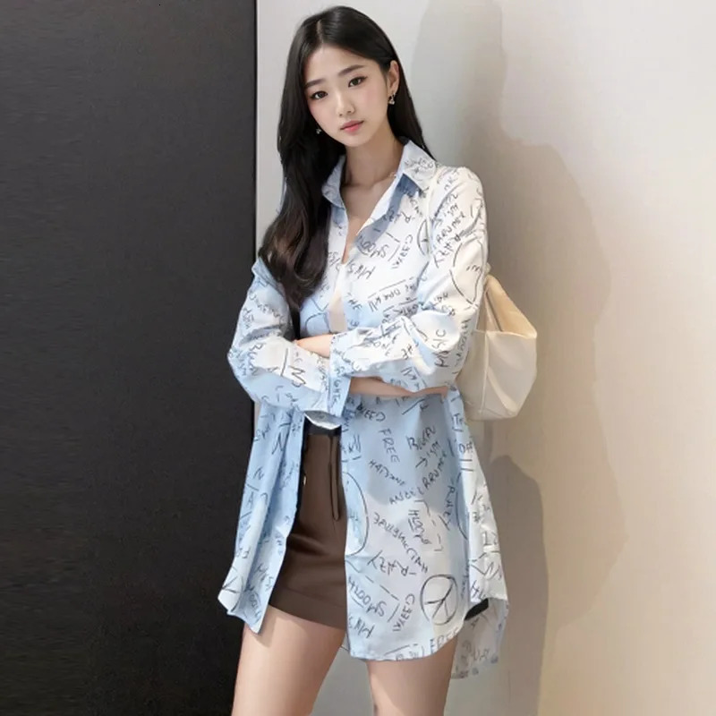 2025 Arrival Womens Loose Sun Block Shirt with Letter Print and Button Fashionable Elegant Blouses 250320