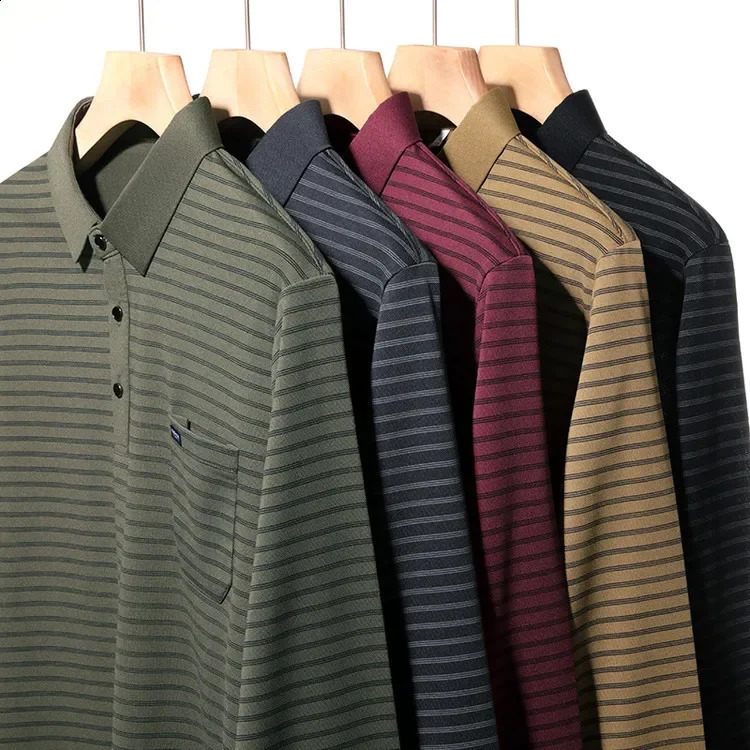 Long Sleeved Lapel Polo Shirt Striped Printed Base Shirt T-shirt Top 250319