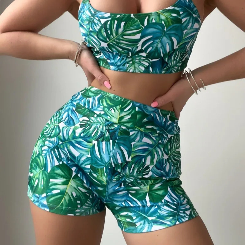 2024 European and American Foreign Trade Tropical Plant Printed Bikini Set 250319