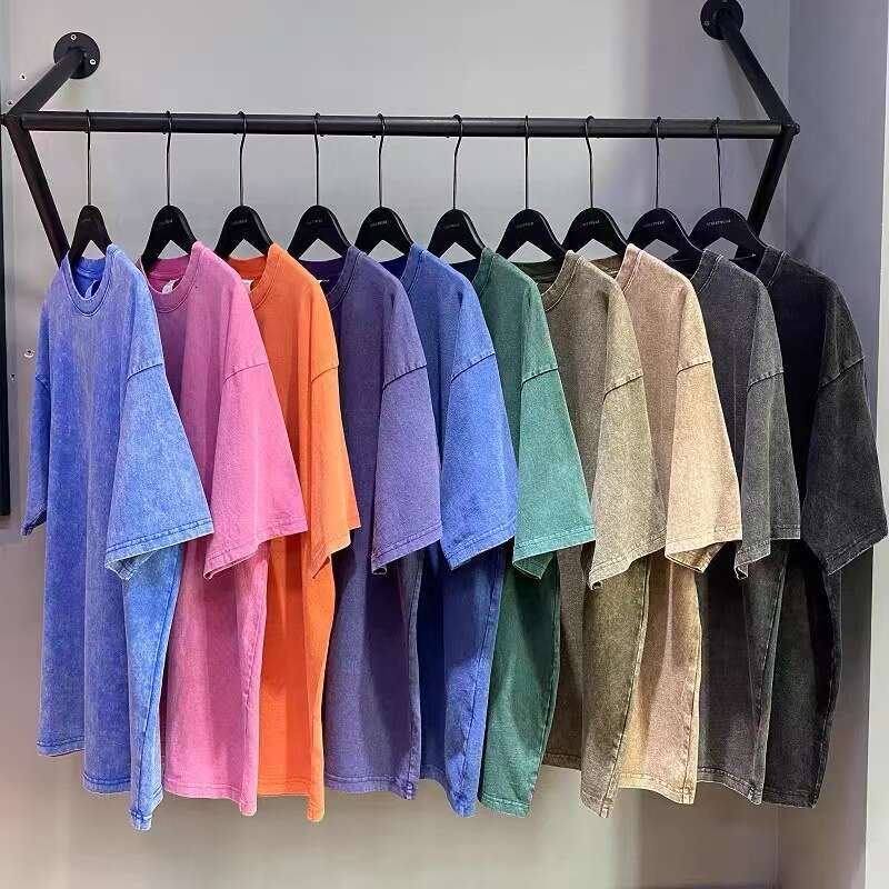 230g Washable Old Short Sleeve T-shirt for Men Versatile Solid Loose Round Neck Fashion Brand Top ins