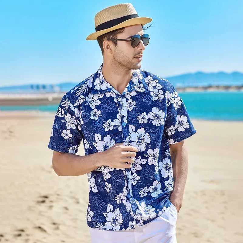 Fashion Mens Hawaiian Shirt Male Casual Colorful Printed Beach Aloha Shirts Short Sleeve Plus Size 5XL Mens Hawaiian Shirt M250320