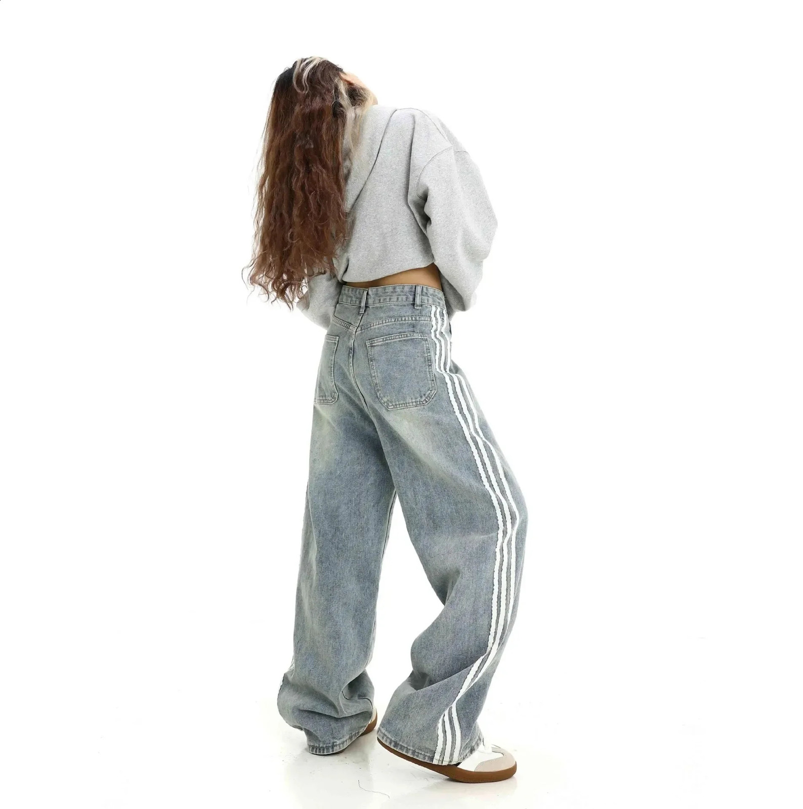 American Style Retro Striped Loose Fit Low Waist Slimming Long Jeans Women High Street Drag Floor Length Trendy Denim Pants 250319