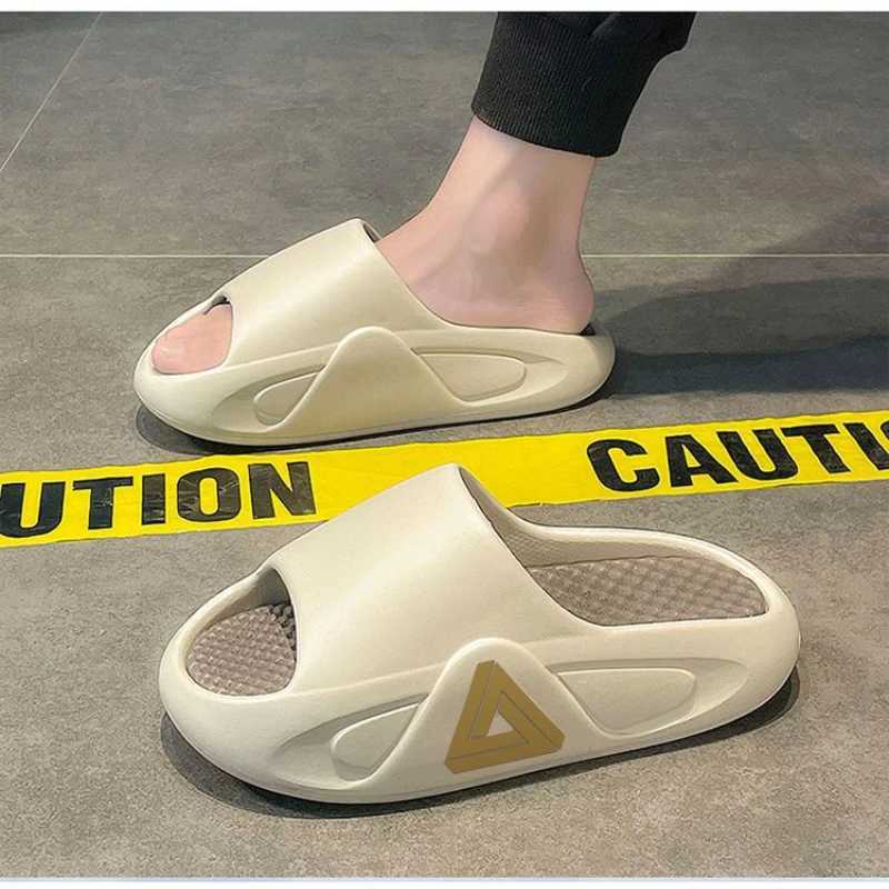 New summer mens massage slider indoor and outdoor sandals casual shoes anti slip Eva platform soft bottom slider flip cover Y250320