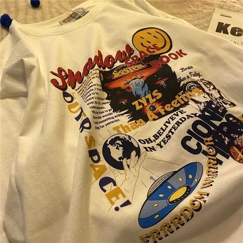 Womens Streetwear Tops Girl T-shirt Y2k Tops Oversized T Shirt Harajuku Alien Print Short Sleeve Hip-hop Womens T ShirtT250320