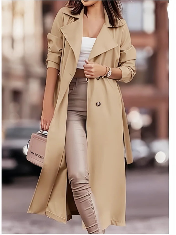 Ultra thin womens double perforated trench coat streetwear lace top with pockets unlined windproof S2XL fashionable jacket 250319