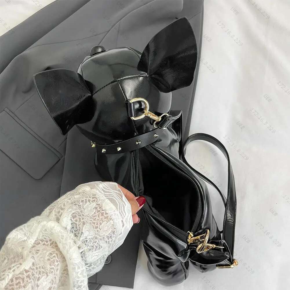 Shoulder Bag Men Women Bulldog Shaped Handbag PU Leather Adjustable Strap With Zipper Satchel Purse For Shng Travel