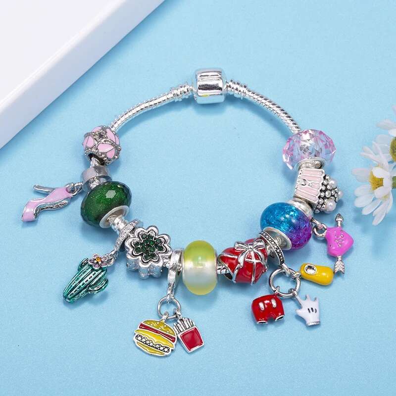 New Trendy Brand Charm Bracelets With DIY French Fries Heart Cactus Beads Bracelet For Women Kids Bijoux Pulseras Jewelry Gift