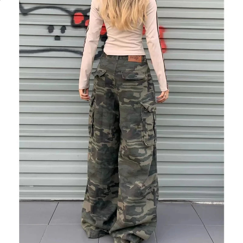 Camouflage Jeans Women Y2K Hip Hop Vintage High Waisted Jeans Straight Streetwear Casual Loose Large Size Wide Leg Denim Pants 250319