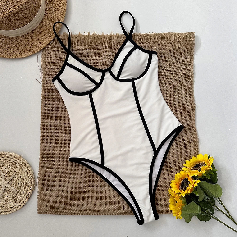 Sexy Black White Swimwear Women Swimsuit 2024 Swimsuit Bikini Bathing Suit Beachwear Monokini Biquini female 250317