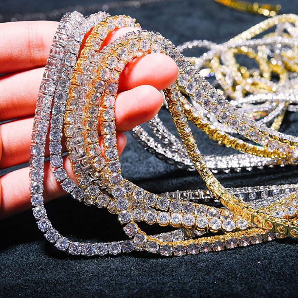 Hip Hop Jewelry Cubic Zirconia Iced Out Tennis Chain Iced Out 18k Gold Plated Bling Necklace For Women Free Custom Laser