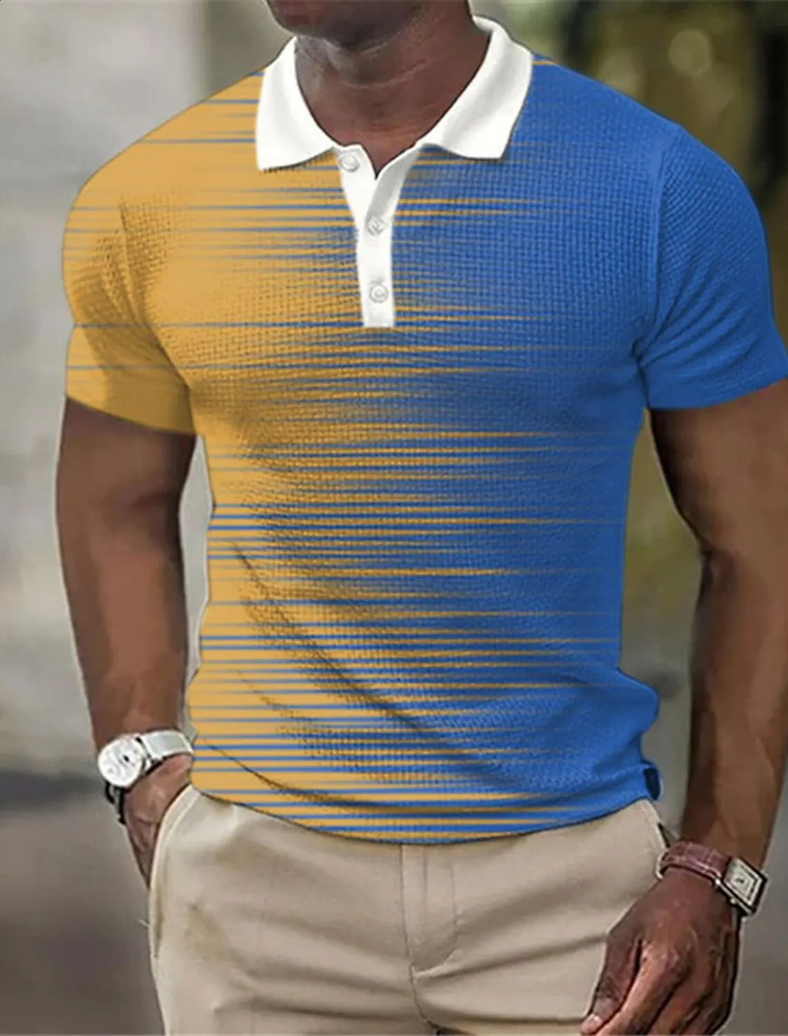 Mens Striped Polo Shirts Golf Shirt Short Sleeve Polo Shirts Collared Shirts Business Casual Work Wear Formal Wear 250319