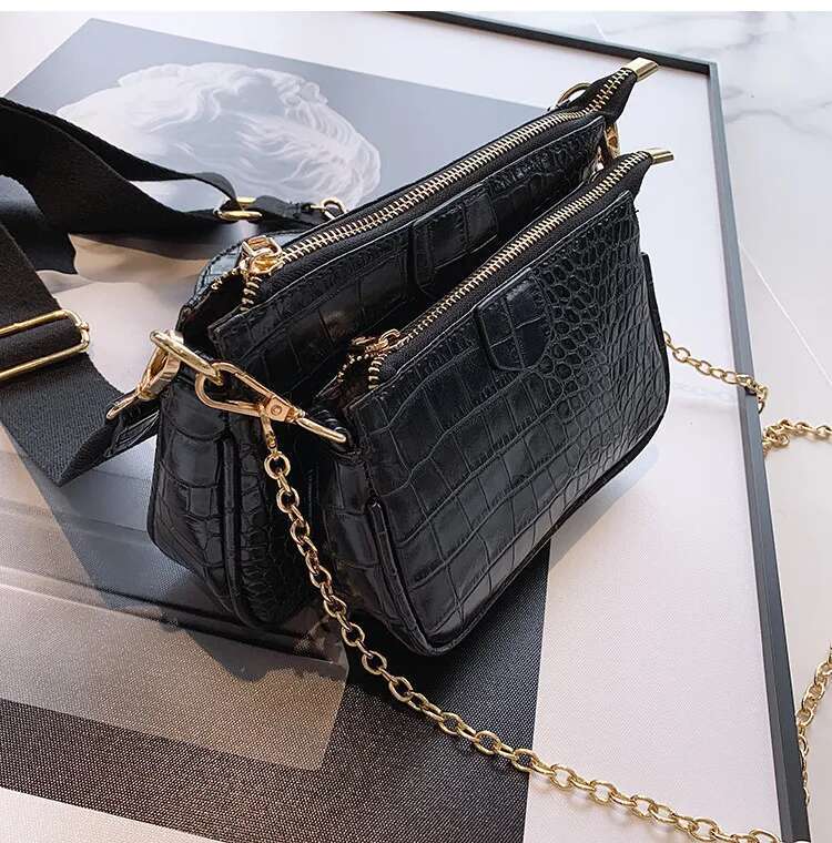 Solid Color PU Women Shoulder Messenger Casual Chain Crossbody Bags Women Handbags Totes Bag 3 Sets Clutch Purse