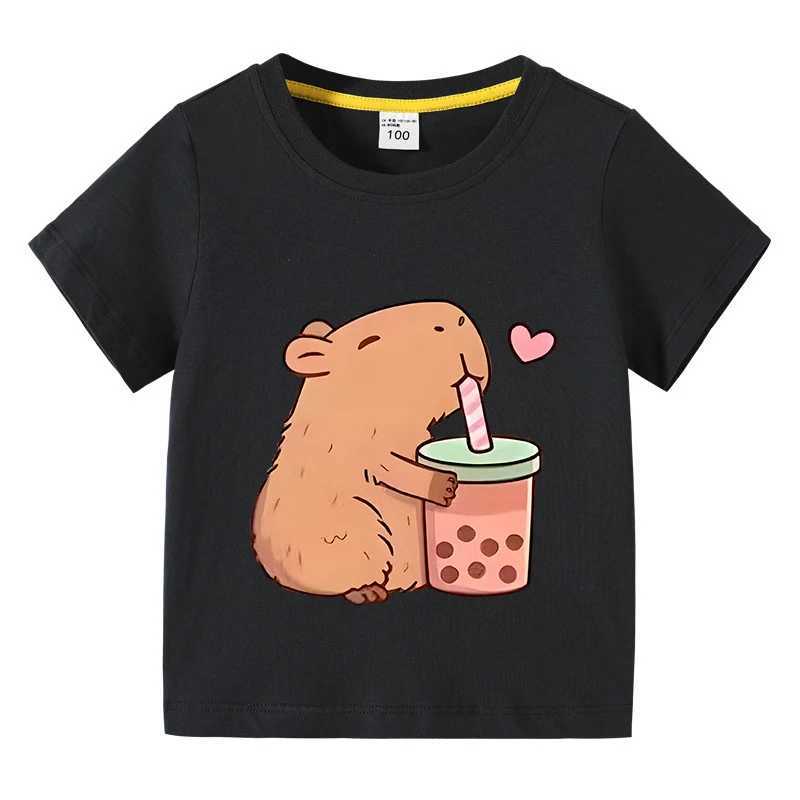 Capibara childrens basic T-shirt for children aged 3 to 10 casual clothing for boys and girls round neck top childrens Capibara birthday giftT250320