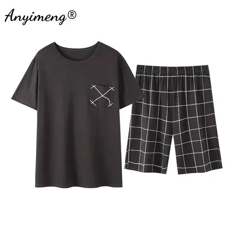 L-4XL Elegant Mens Cotton Pajamas Summer Shorts Fashion Short sleeved Mens Casual Mens Pajamas 2-piece Set Pajamas 250317