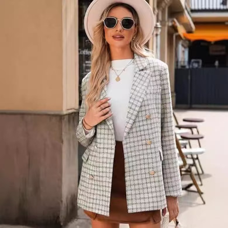 S318Casually Chic Women's Tweed Coat Jacket - Perfect Fit for Fall Trends Across Continents