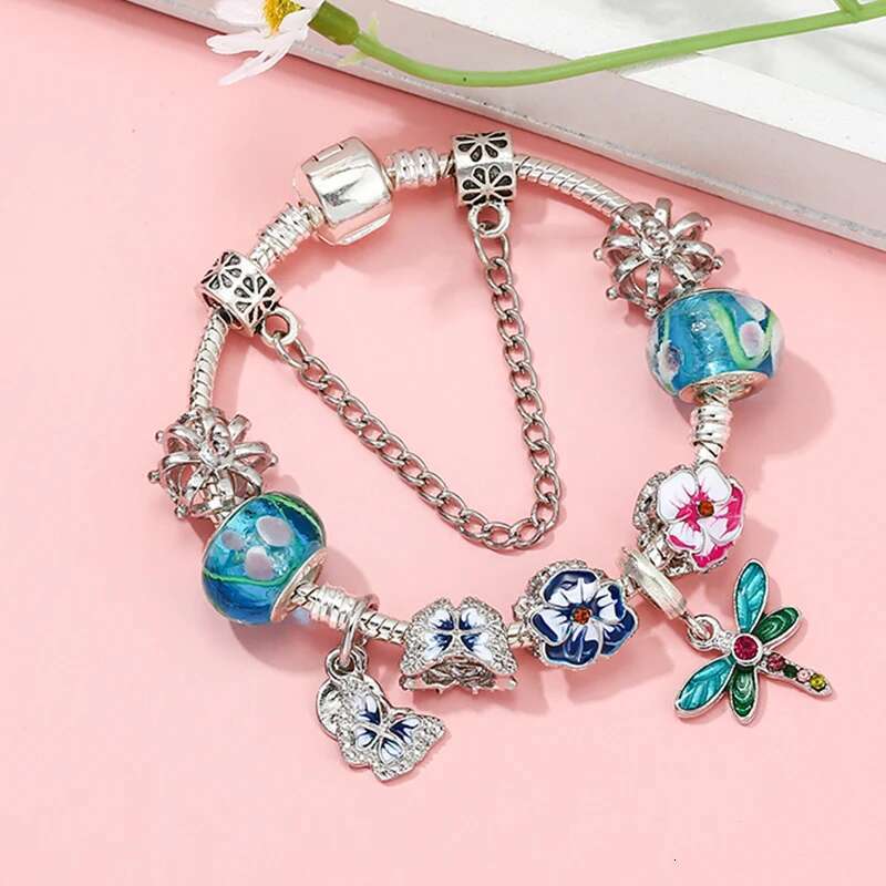 Cute Butterfly Dragoy Pendant Charm Bracelets With Pansy Beads Bracelet Bangles For Women Men Girls Jewelry Gift Dropshipping