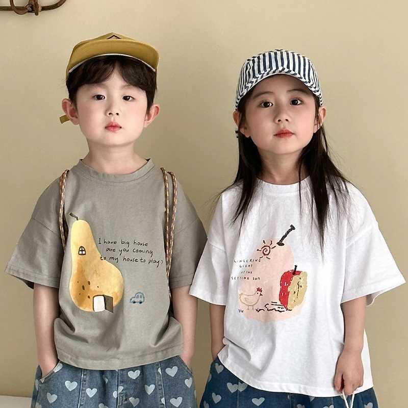 1-10Y childrens short sleeved T-shirt cotton boy cartoon printed T-shirt childrens summer clothing cute girl loose topT250320