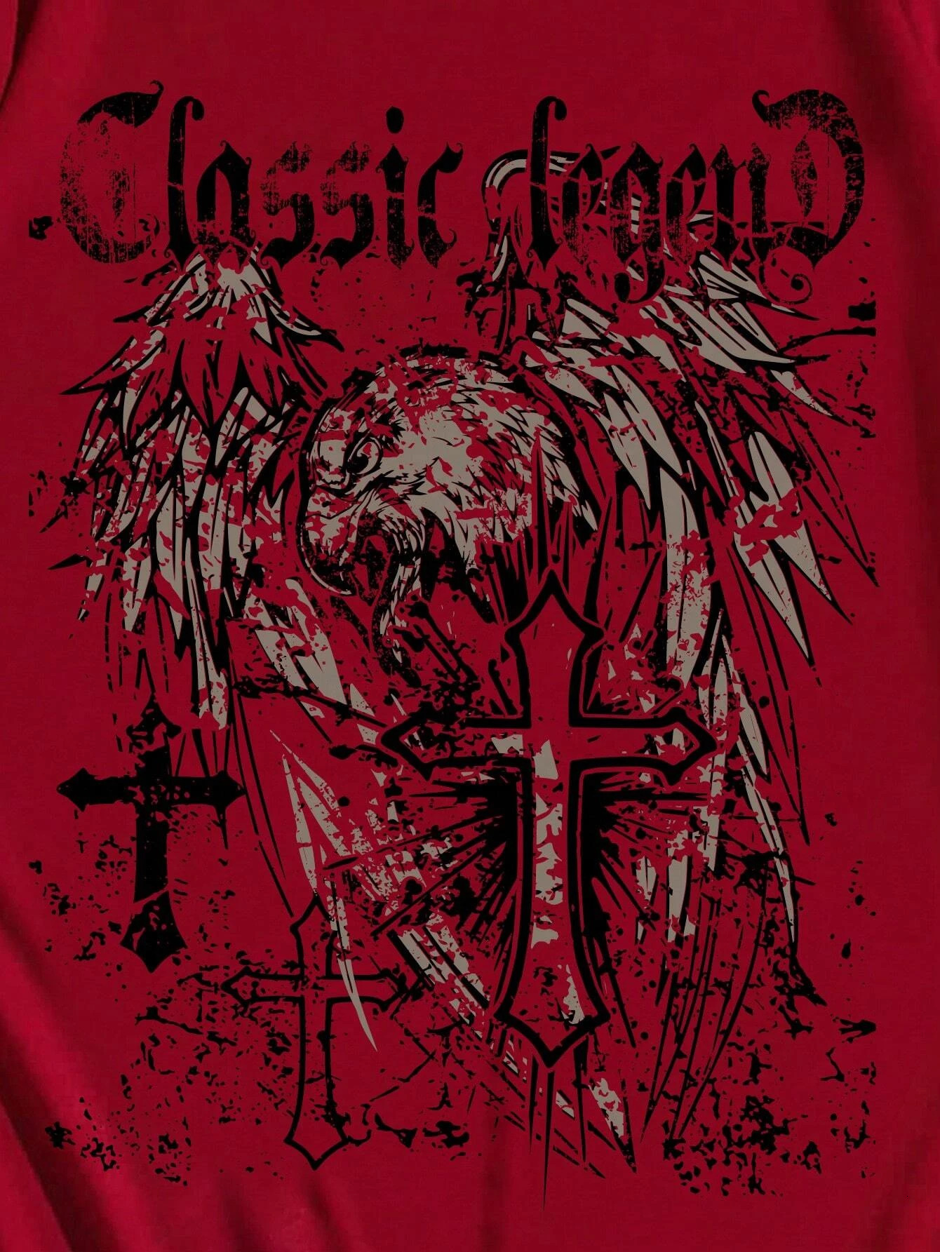 Goth Eagle Cross Printed Y2k Character Neutral Mens and Womens Cotton Tshirt Fashion Large Top Short Sleeve Classic 250318