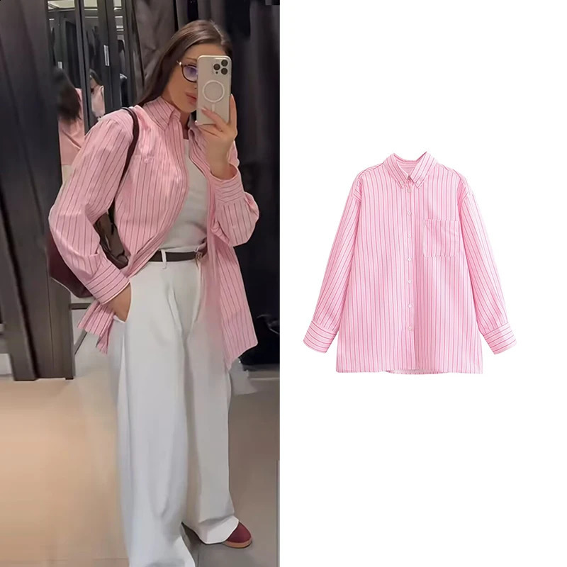 Blouses 2025 Womens Spring Fashion Stripe Elegant Loose Street Youth Long Sleeve Top 250319