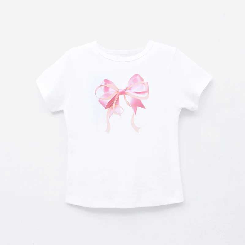 2024 Summer New Short sleeved T-shirt Bow Classic Cute Girl Clothing Graphic T-shirtT250320