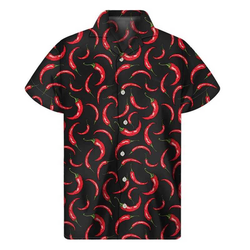 Mens Colorful Chili Pattern Shirt 3D Printed Pepper Hawaiian Shirt Summer Button Short Sleeve Top Street Collar Aloha Shirt M250320